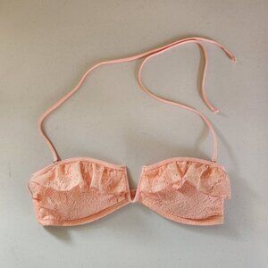 Abercrombie Peach Pink Crochet Ruffle Bandeau Halter Swimsuit Bikini Top Swim